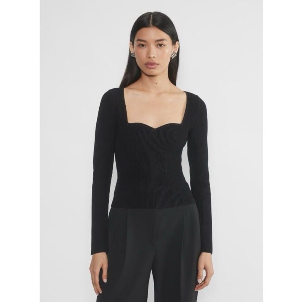 NEW Aritzia Babaton Sculpt Knit Sweetheart Longsleeve Top in Black Size Small